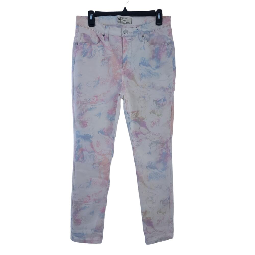 Free People Skinny Jeans 29 Multicolor Tie Dye Pastel Rainbow Cropped Pants